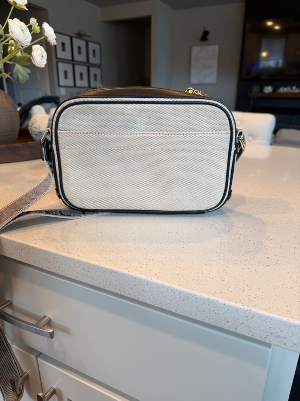 Michael Kors Black & Ivory Canvas Crossbody Camera Bag with Logo Strap - Picture 2 of 10